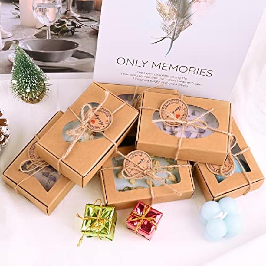 Soap Boxes for Homemade Soap, Soap Packaging Gift Box with Window | 3.54 X 2.36 X 1.18 Inch Soap Packaging Gift boxes Brown with Window, Small Rectangular Soap Boxes (32PCS)