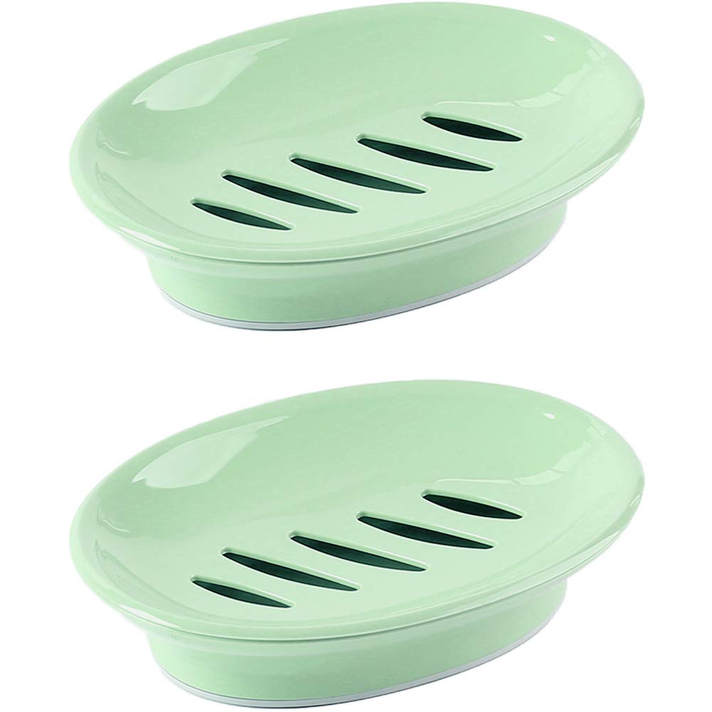 WYOK 2-Pack Soap Dish Plastic Soap Holder with Drainage for Shower (White) | Bar Soap Tray, Soap Case with Drain, Keep Soap Dry, Self Draining, Non-Slip, Easy Cleaning, For Bathroom Kitchen Sink