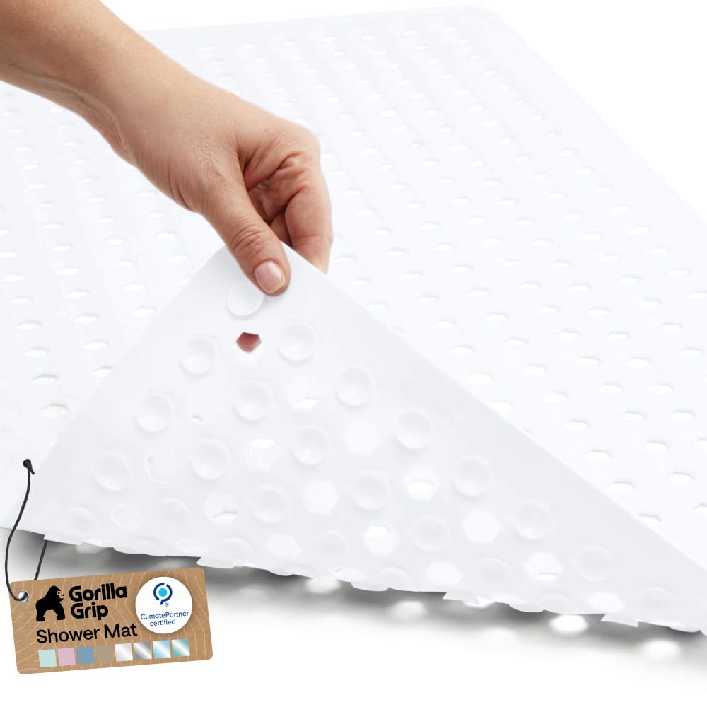 GORILLA GRIP Bath Tub Shower Mat, Bathtub Floor Liner, 35x16 Clear | Patented Large Mats, Machine Washable, Suction Cups and Drain Holes to Keep Tubs Clean, Soft on Feet, Bathroom Essentials