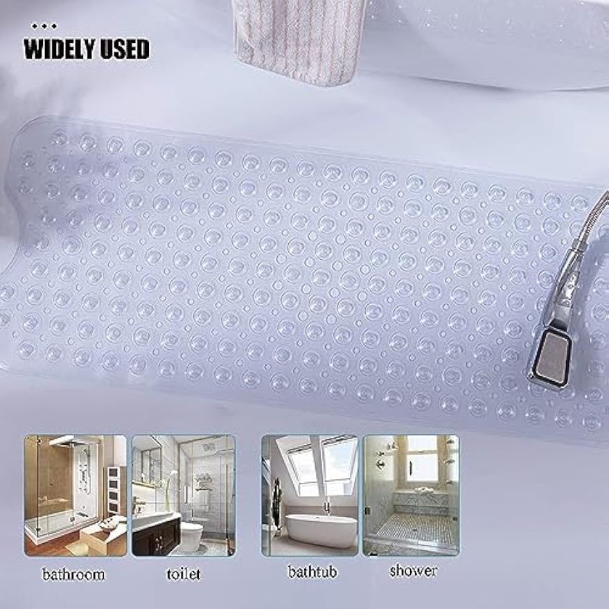 Bathtub and Shower Mats, 28 x 15 Inch Non-Slip Bath Mat, Machine Washable Bath Tub Mat with Suction Cups & Drain Holes for Bathroom, Beige