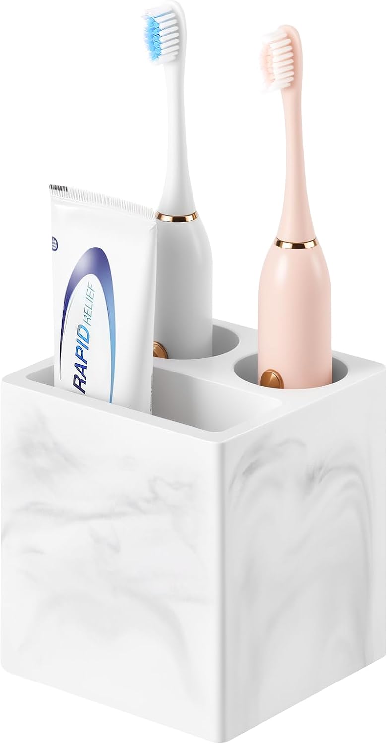 Luxspire Toothbrush Holder, 3 Slots, Marble White | Diatomite, Fast Drying, Toothbrush Holders for Bathroom, Toothbrush and Toothpaste Holder for Countertop