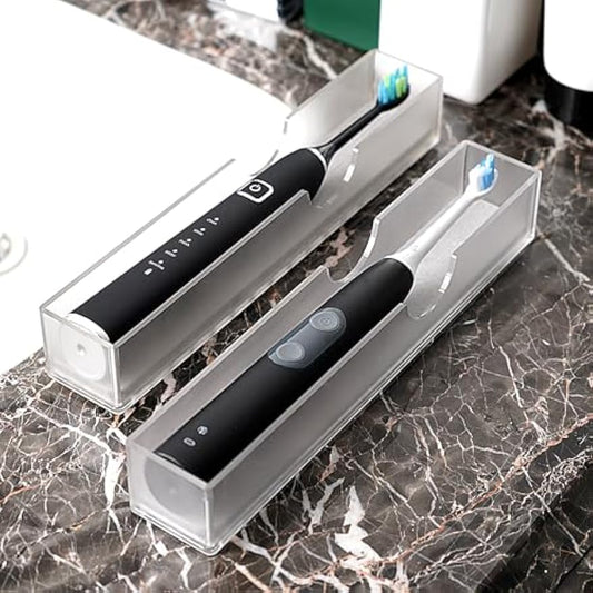 2Pack Acrylic Electric Toothbrush Holder with Diatomite Drying Stone, Bathroom Drawer Organizer with Drainage Hole for Tooth Brush, Compatible with Philips, Oral-B