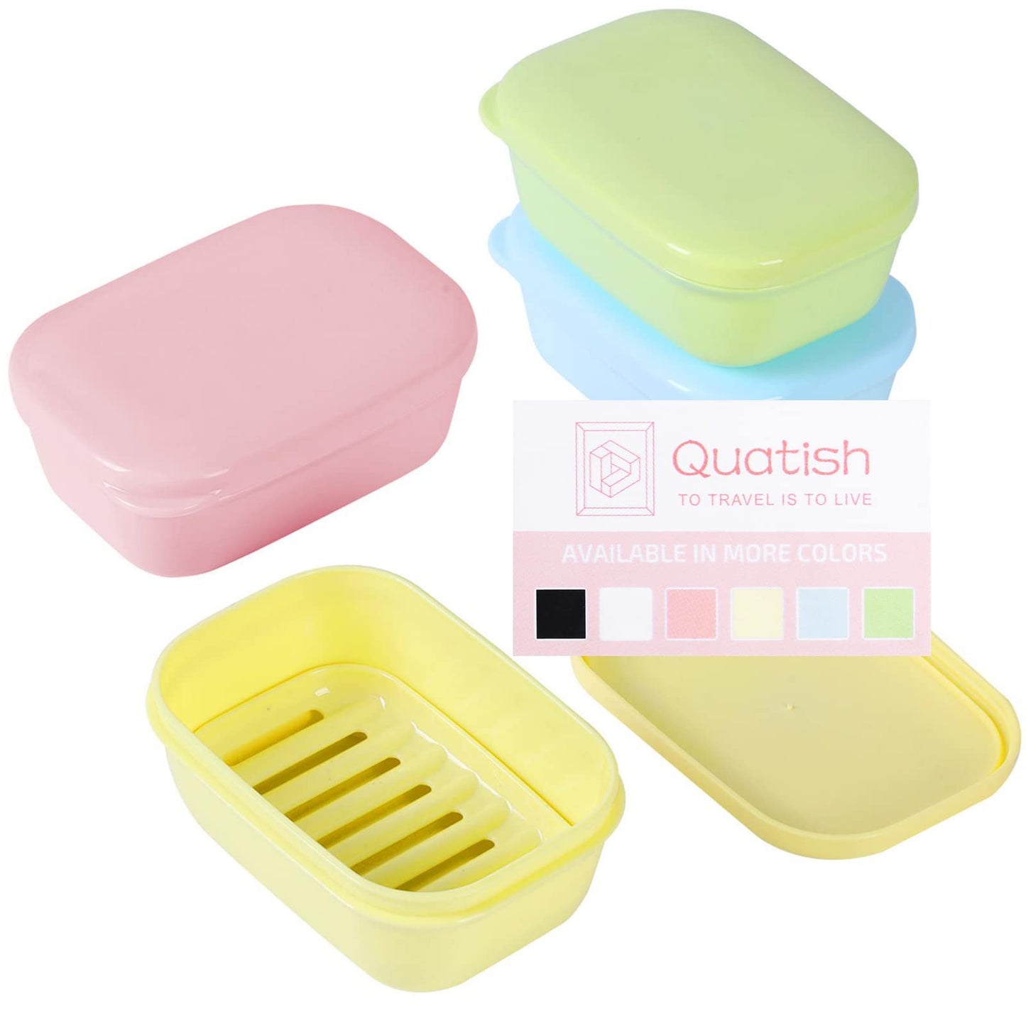 Quatish 3 Pack Travel Soap Case Leakproof, Portable Travel Bar Soap Holder Container with Lid for Camping, Gym, Multicolor
