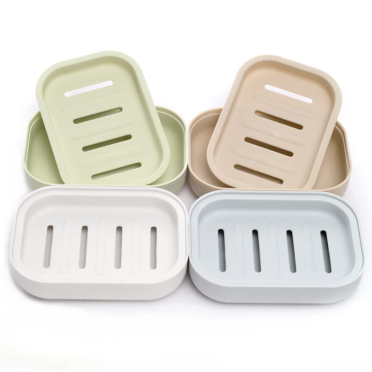 4 Pack Plastic Soap Dish, Soap Container, Double Layer Draining Soap Holder for Shower, Bathroom or Kitchen, C-0060