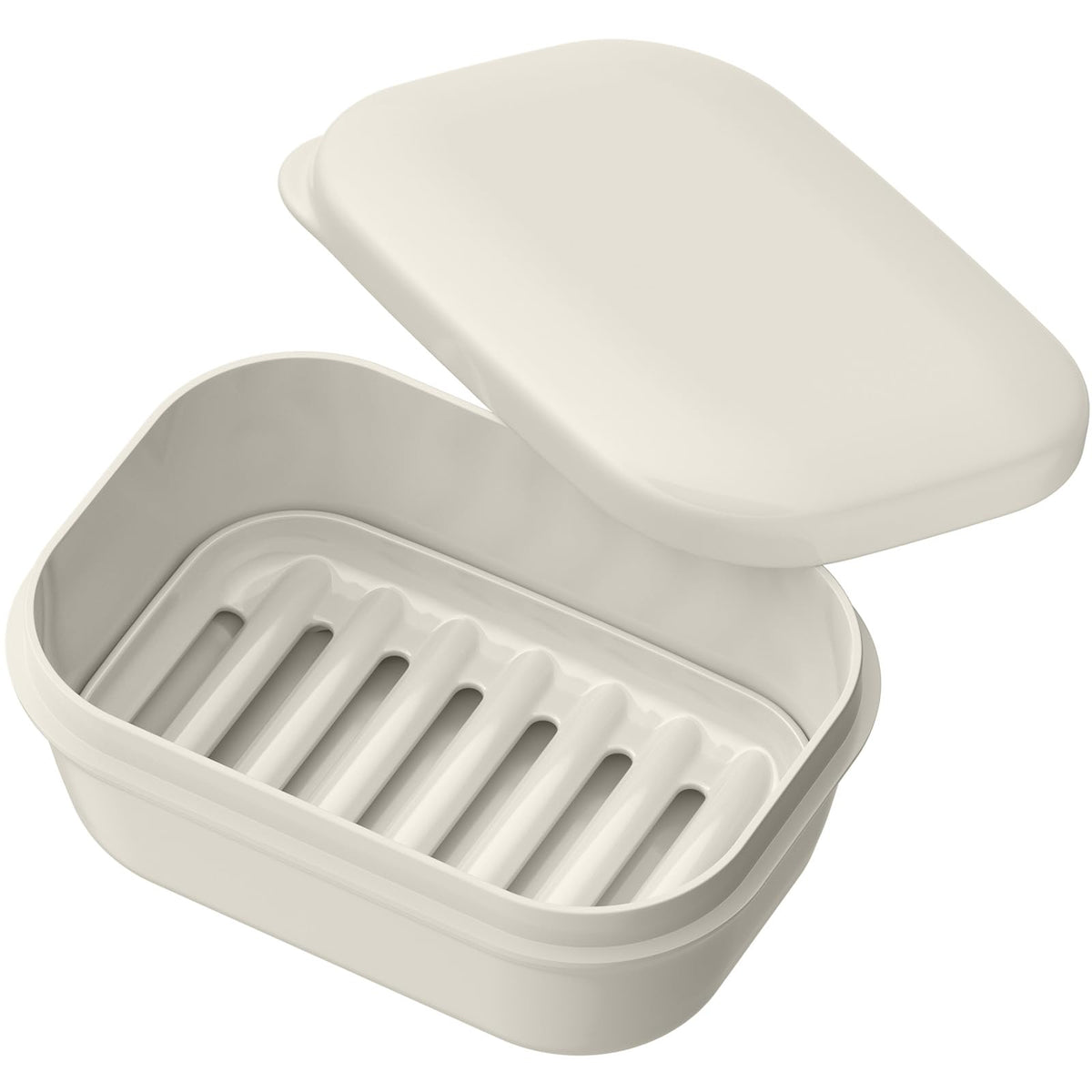 Quatish Leakproof Soap Dish with Lid & Draining Layer, Shatterproof Travel Bar Soap Holder Case Container, Portable Travel Size Toiletries Essentials for Camping, Gym, Bathroom, Beige