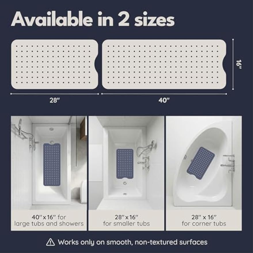homerella Bathtub Mat Non Slip Kids 40x16 Baby Bath Mat Non Slip Anti Mold | 100% BPA Free, Non Toxic, Mildew Resistant, Machine Washable, Extra Long Kids Bath Mat for Tub Non Slip, Toddler Bath Mat