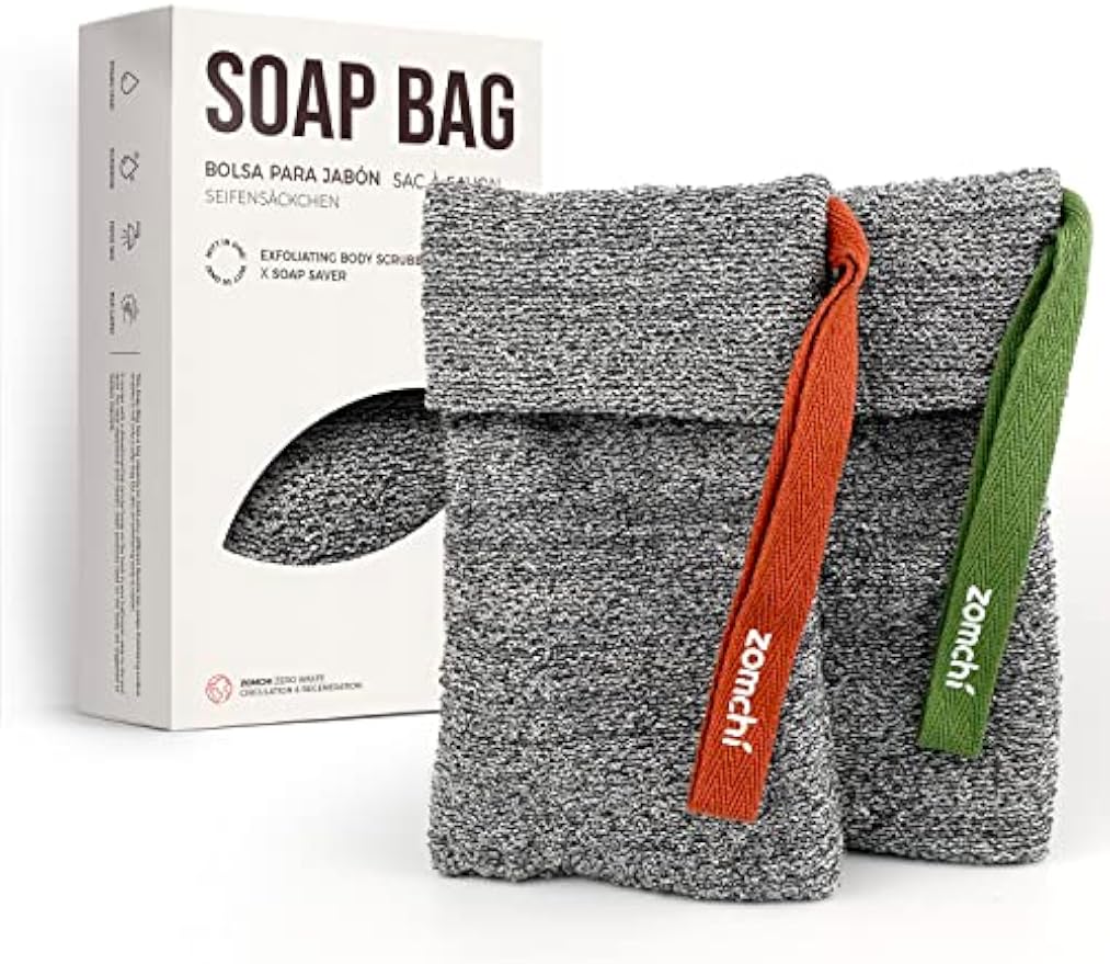 ZOMCHI Soap Saver Bags for Bar Soap, 2 Pack, Deep Texture Grey | Nylon Mesh Helps Create Rich Lather, Hanging Loop, Quick Drying Design, Roomy Pouch For Bath And Shower Routines