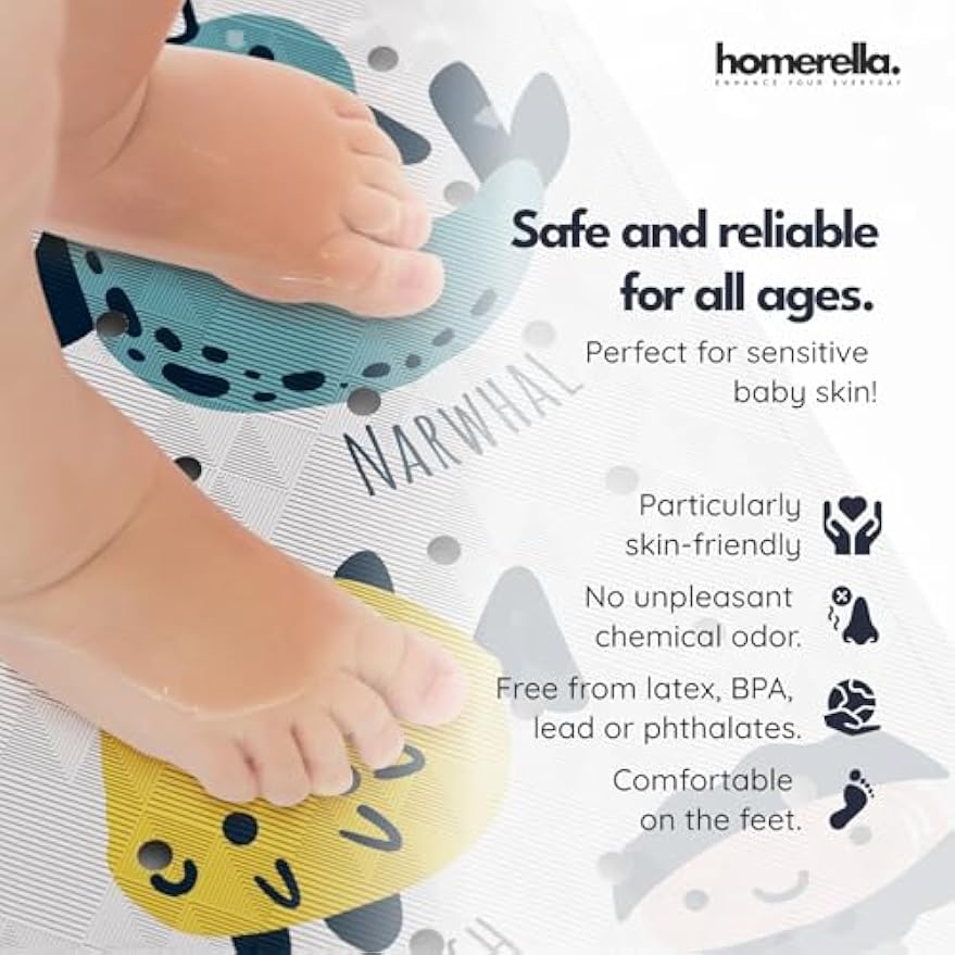 homerella Bathtub Mat Non Slip Kids 40x16 Baby Bath Mat Non Slip Anti Mold | 100% BPA Free, Non Toxic, Mildew Resistant, Machine Washable, Extra Long Kids Bath Mat for Tub Non Slip, Toddler Bath Mat