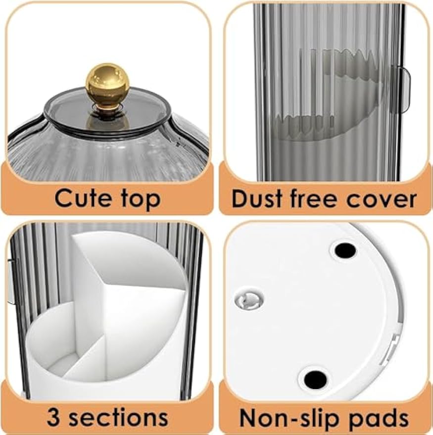 Waterproof Toothbrush Holder with 180° Rotating Cover, Grey White | Dustproof, 360° Rotating Base, Smooth Sliding Lid, Toothpaste Holder, 3 Slots, for Bathroom Countertop