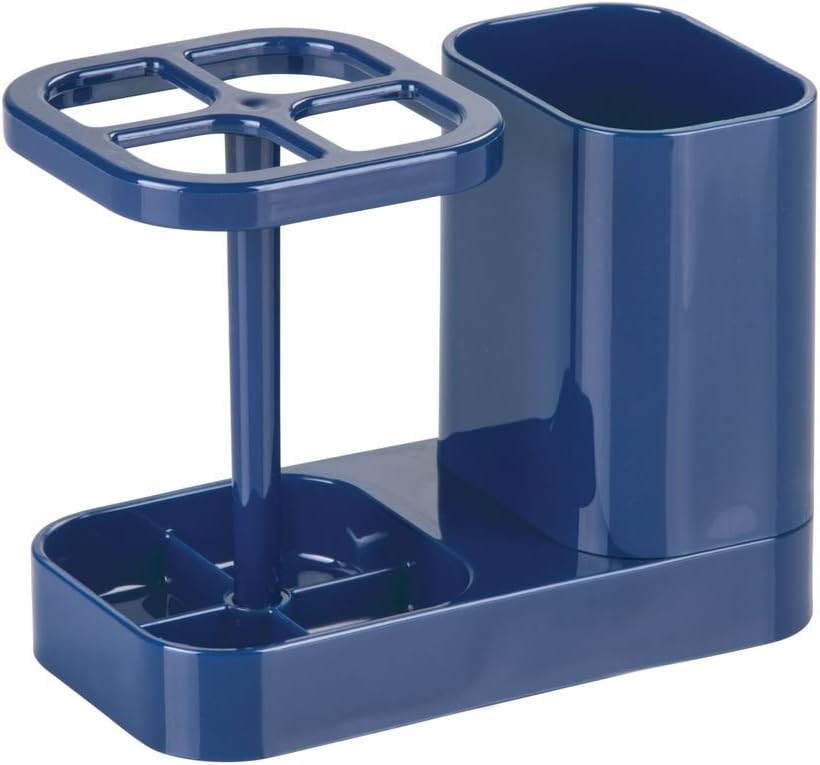 iDesign Toothbrush Holder with Storage Cup, Bathroom Sink Organizer for Toothpaste and Electric Toothbrushes, Blue