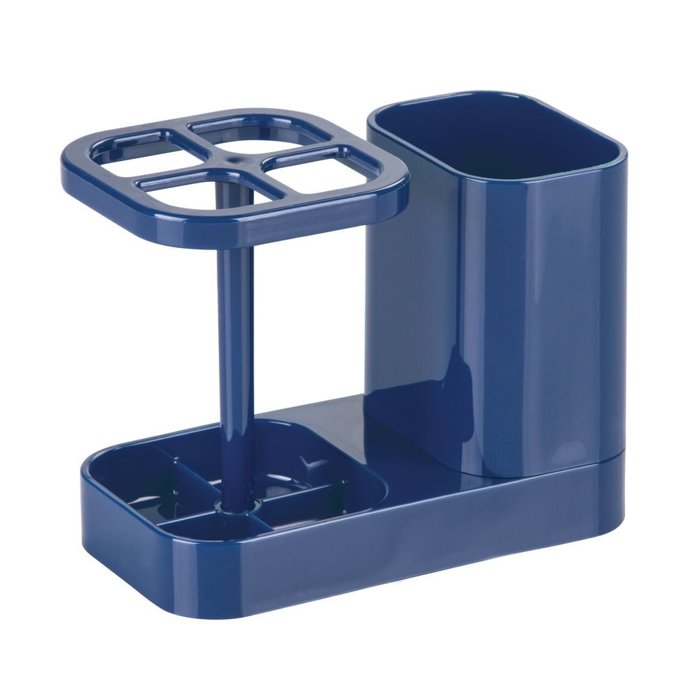 iDesign Toothbrush Holder with Storage Cup, Bathroom Sink Organizer for Toothpaste and Electric Toothbrushes, Blue