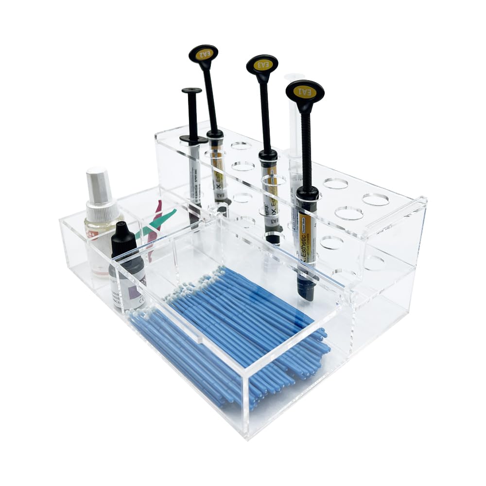 Dental Composite Syringe Organizer, Transparent Multi-Function Acrylic Teeth Syringe Holder for Resin Adhesive Syringes Brush Dispenser Placement Rack Tool (Medium)