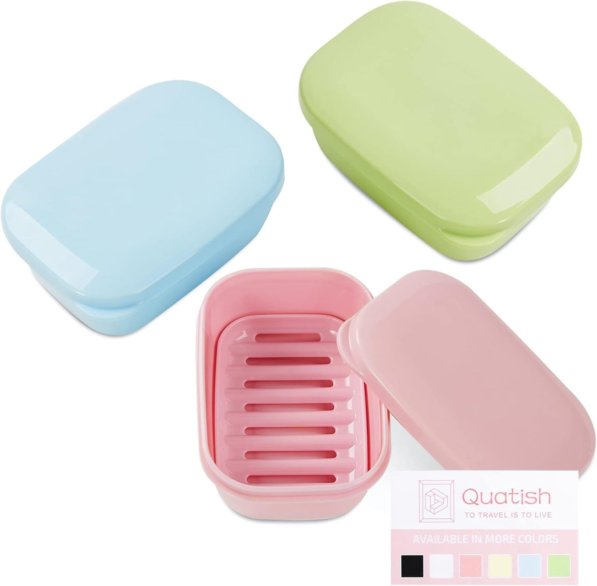 Quatish 3 Pack Travel Soap Case Leakproof, Portable Travel Bar Soap Holder Container with Lid for Camping, Gym, Multicolor