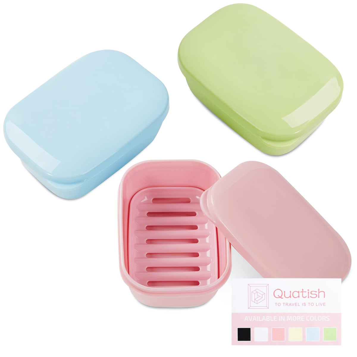 Quatish 3 Pack Travel Soap Case Leakproof, Portable Travel Bar Soap Holder Container with Lid for Camping, Gym, Multicolor