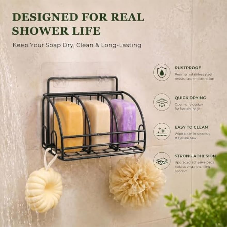 Soap Dish Bar Soap Holder for Shower Sponge Holder for Kitchen Sink Storage | Organizer for Bathroom Wall Sponge Holder for Kitchen Sink Kitchen Storage Accessories
