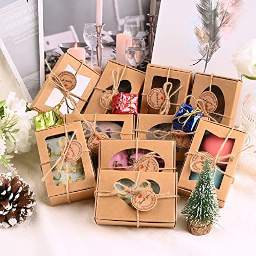 Soap Boxes for Homemade Soap, Soap Packaging Gift Box with Window | 3.54 X 2.36 X 1.18 Inch Soap Packaging Gift boxes Brown with Window, Small Rectangular Soap Boxes (32PCS)