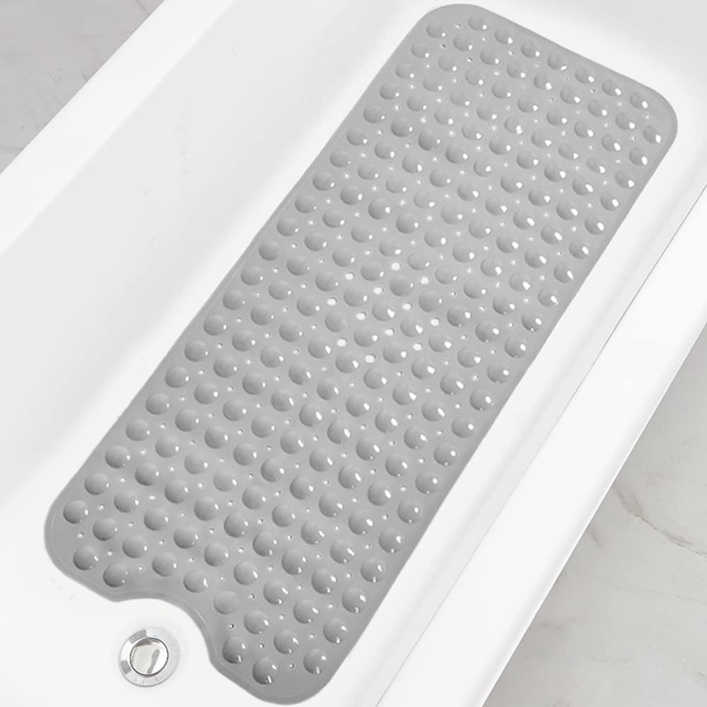 Extra Long Non-Slip Bathtub Shower Mat, 39 x 16 Inch Black Bath Mat | Built with Strong Suction Cups & Quick Drain Holes, Machine Washable Anti-Slip Mat for Bathroom Tub & Shower Floor