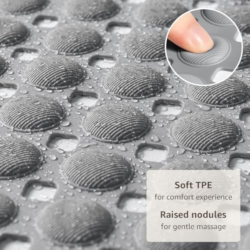 OTHWAY Bath Tub Shower Mat Non Slip, Bathtub Floor Liner Mats for Inside Shower Bathroom, Suction Cups and Drain Holes for Feet Scrubbing, Machine Washable, Soft on Feet, 35x16 Inch, Grey