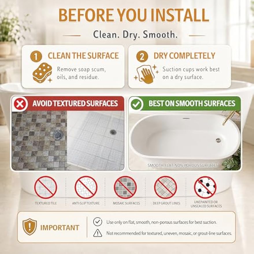 Yimobra Bathtub Mat Non Slip, 35"X16" Shower Mat with Strong Suction Cups & Drain Holes, Long Anti Slip Bath Tub Mat for Inside Shower, Machine Washable Fast Drying, Bathroom Essentials, Clear Blue