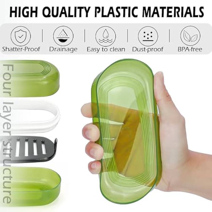 AIDIMMING Shampoo Bar Holder & Large Travel Soap Case with Drain Tray | Shampoo bar travel case for shampoo and conditioner bars set or one 10 oz soap bar, with a removable drain tray (Green)
