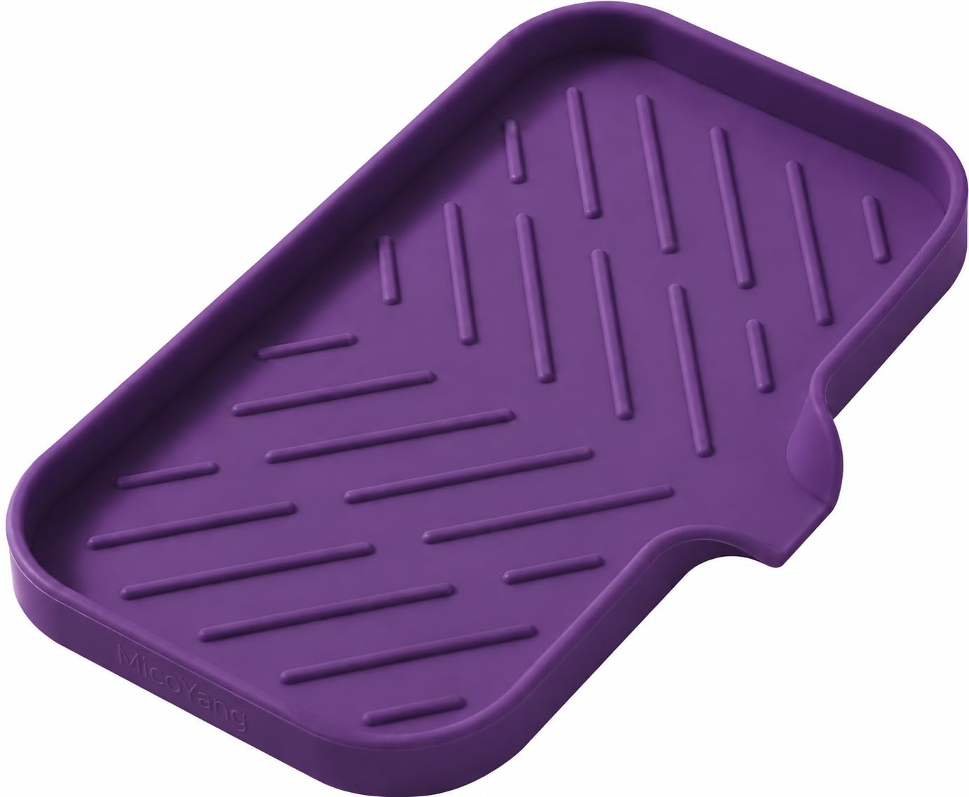 MicoYang Silicone Soap Dish with Drain Spout, Self-Draining Sink Organizer Tray for Bathroom and Kitchen, Sponges, Dispensers and Soap Holder, Non-Slip and Dishwasher Safe, Black (Compact, 4.9"×3.2")