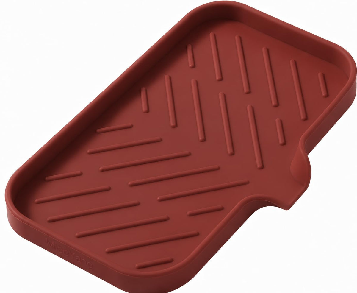 MicoYang Silicone Soap Dish with Drain Spout, Self-Draining Sink Organizer Tray for Bathroom and Kitchen, Sponges, Dispensers and Soap Holder, Non-Slip and Dishwasher Safe, Black (Compact, 4.9"×3.2")