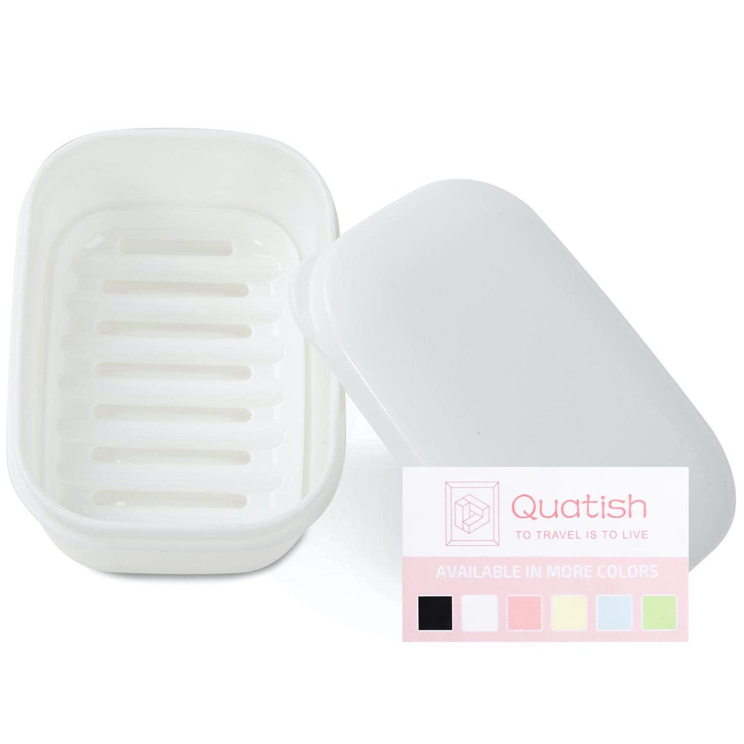 Quatish Leakproof Soap Dish with Lid & Draining Layer, Shatterproof Travel Bar Soap Holder Case Container, Portable Travel Size Toiletries Essentials for Camping, Gym, Bathroom, Beige