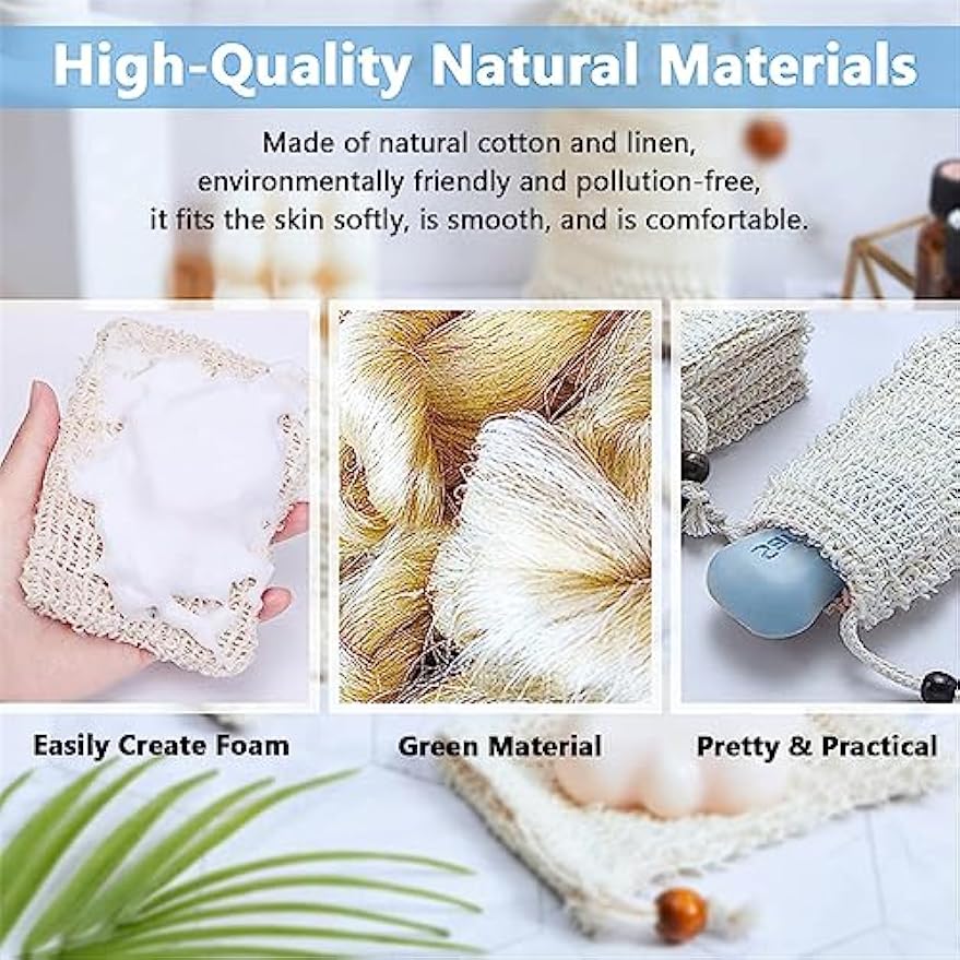 Natural Sisal Soap Saver Bag for Soap Bar Organic Soap Pouch for Exfoliating Lathers and Air Dry Soap Bar Shower Soap Saver Bag (8 Pcs)