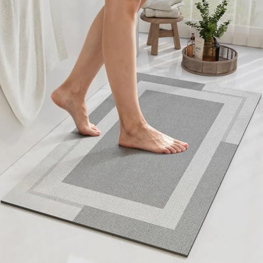YDKGL Non Slip Bath Mat Thin Bathroom Rugs Fit Under Door Grey 16"x 24" | Quick Dry Absorbent Washable Rubber Backing Bath Rug Shower Mat Bathroom Floor Mat for Sink Bathtub Beside Shower Entrance