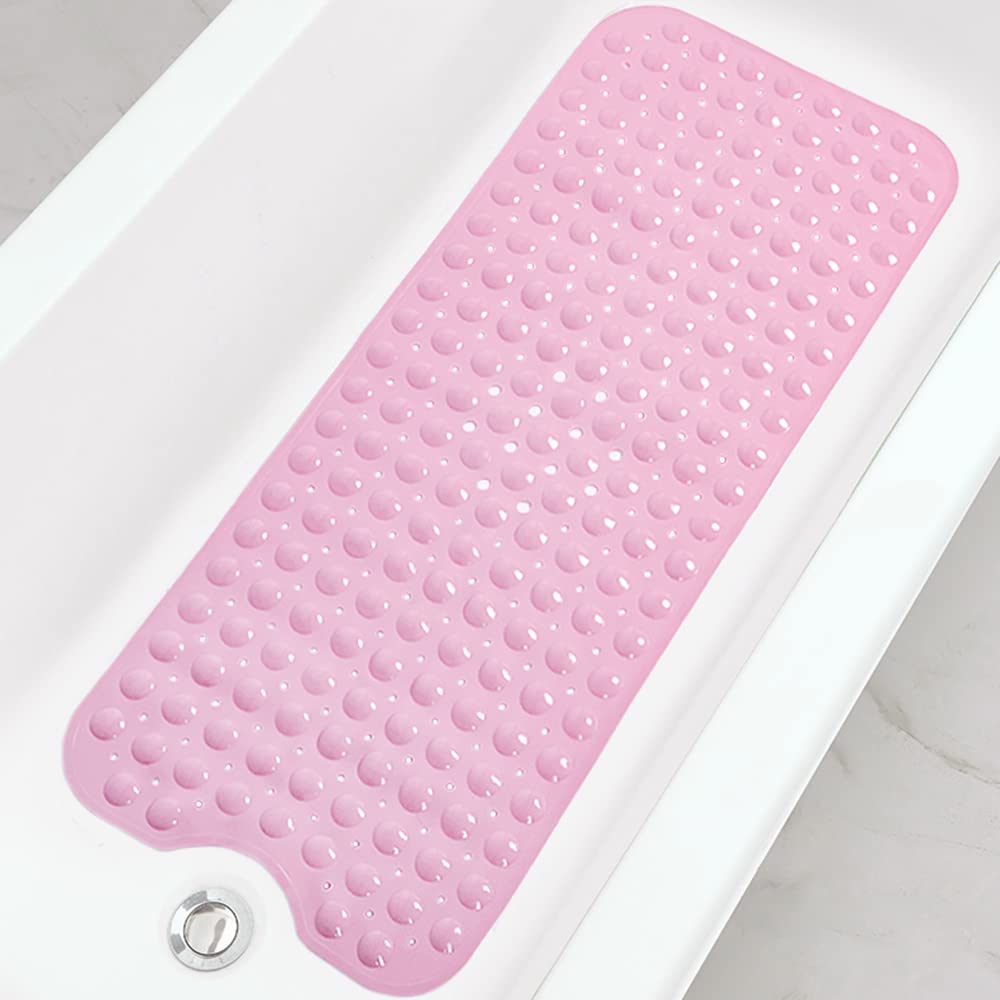 Extra Long Non-Slip Bathtub Shower Mat, 39 x 16 Inch Black Bath Mat | Built with Strong Suction Cups & Quick Drain Holes, Machine Washable Anti-Slip Mat for Bathroom Tub & Shower Floor
