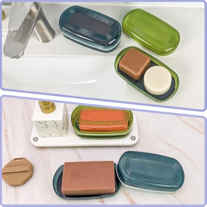 AIDIMMING Shampoo Bar Holder & Large Travel Soap Case with Drain Tray | Shampoo bar travel case for shampoo and conditioner bars set or one 10 oz soap bar, with a removable drain tray (Green)