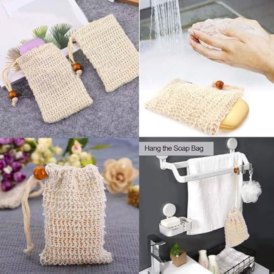 Natural Sisal Soap Saver Bag for Soap Bar Organic Soap Pouch for Exfoliating Lathers and Air Dry Soap Bar Shower Soap Saver Bag (8 Pcs)