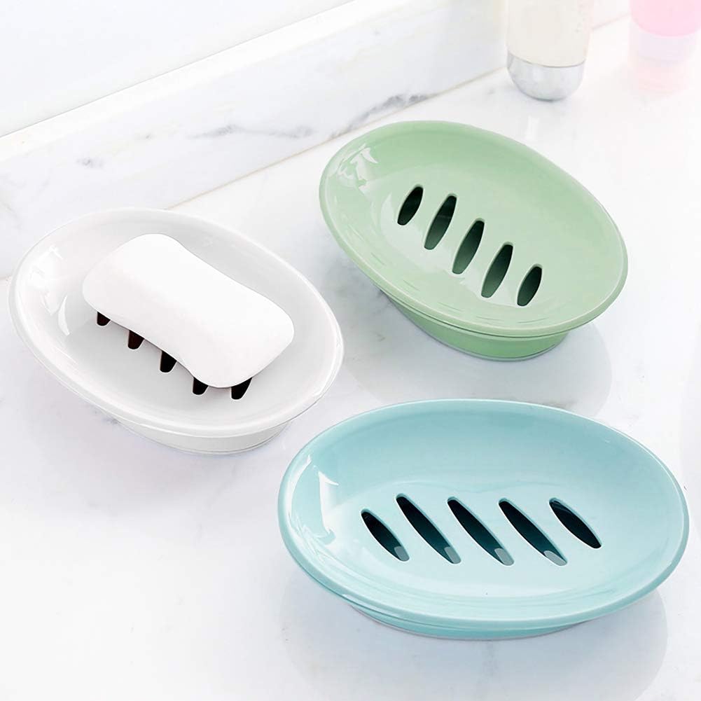 WYOK 2-Pack Soap Dish Plastic Soap Holder with Drainage for Shower (White) | Bar Soap Tray, Soap Case with Drain, Keep Soap Dry, Self Draining, Non-Slip, Easy Cleaning, For Bathroom Kitchen Sink