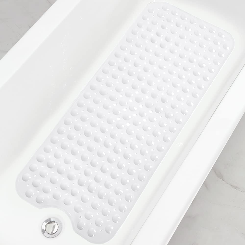 Extra Long Non-Slip Bathtub Shower Mat, 39 x 16 Inch Black Bath Mat | Built with Strong Suction Cups & Quick Drain Holes, Machine Washable Anti-Slip Mat for Bathroom Tub & Shower Floor