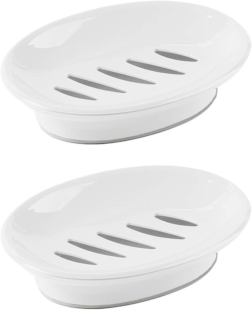 WYOK 2-Pack Soap Dish Plastic Soap Holder with Drainage for Shower (White) | Bar Soap Tray, Soap Case with Drain, Keep Soap Dry, Self Draining, Non-Slip, Easy Cleaning, For Bathroom Kitchen Sink