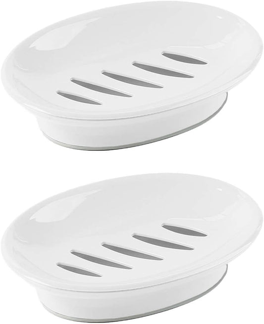 WYOK 2-Pack Soap Dish Plastic Soap Holder with Drainage for Shower (White) | Bar Soap Tray, Soap Case with Drain, Keep Soap Dry, Self Draining, Non-Slip, Easy Cleaning, For Bathroom Kitchen Sink