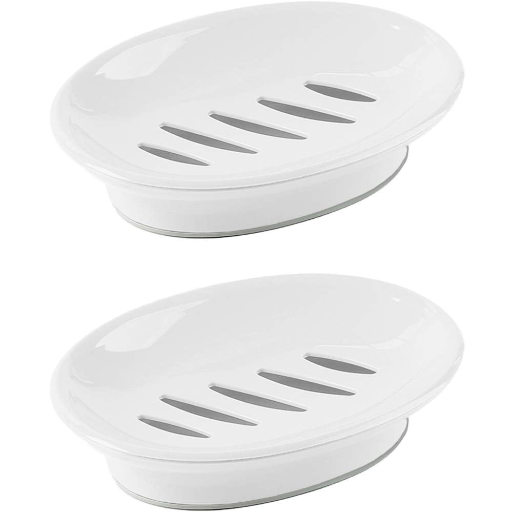 WYOK 2-Pack Soap Dish Plastic Soap Holder with Drainage for Shower (White) | Bar Soap Tray, Soap Case with Drain, Keep Soap Dry, Self Draining, Non-Slip, Easy Cleaning, For Bathroom Kitchen Sink