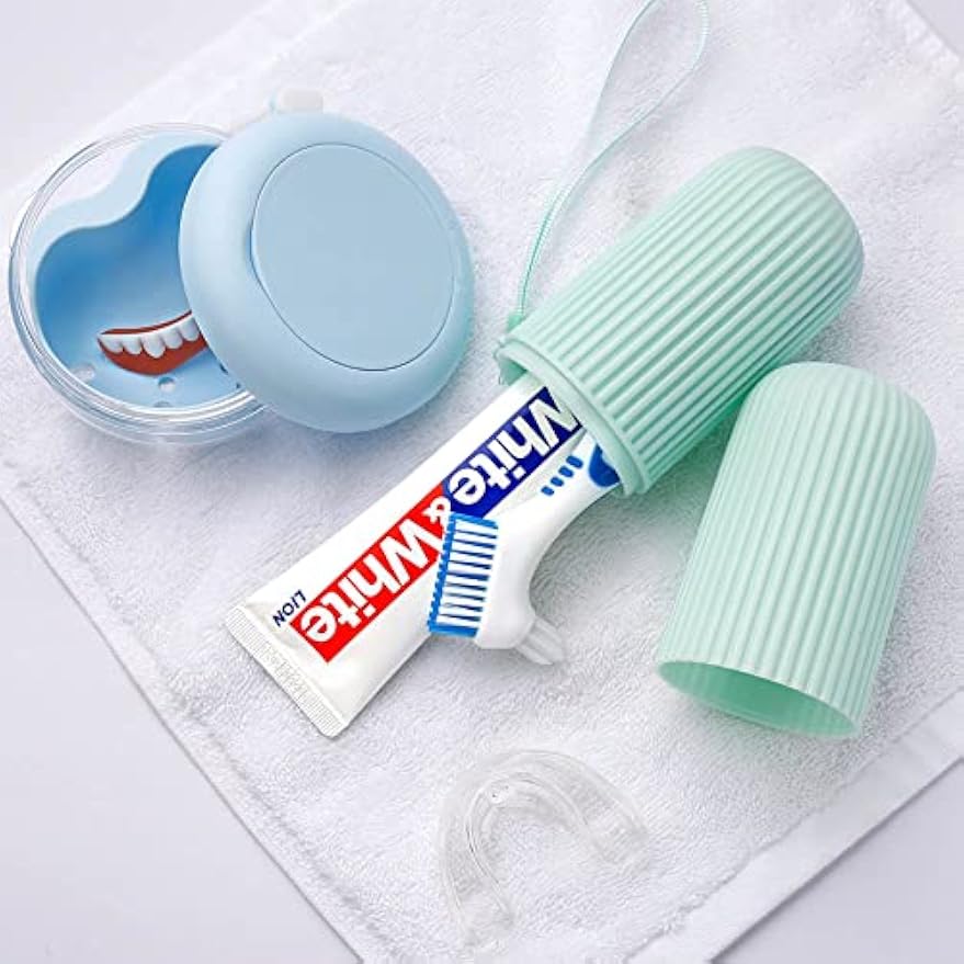 Anbbas 2pcs Denture Brush with Portable Toothbrush Cup for Oral Appliance | Double Bristle Dental Cleaning Care Brush