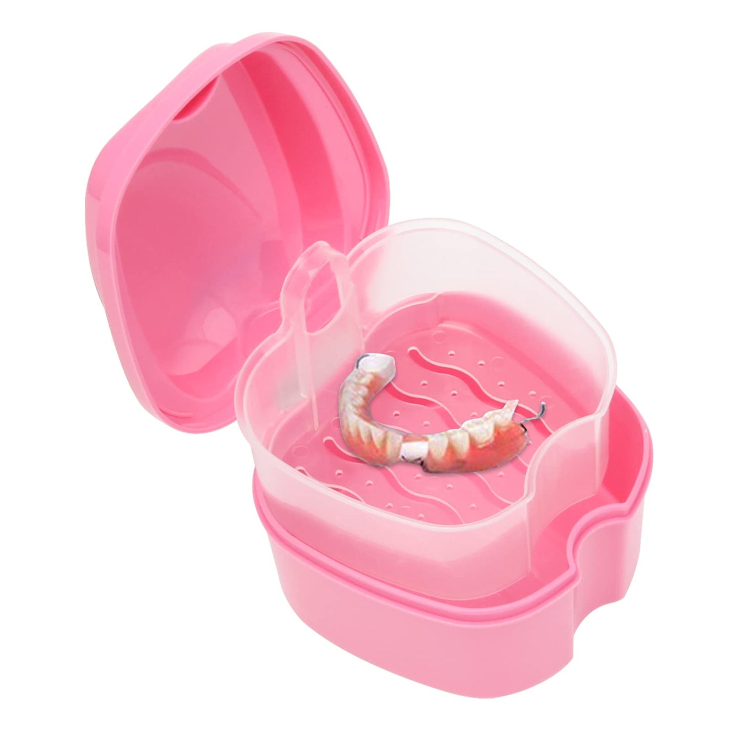 Coolrunner Denture Case, Denture Cup with Strainer, Denture Bath Box False | Teeth Storage Box with Basket Net Container Holder for Travel, Retainer Cleaning (Green)