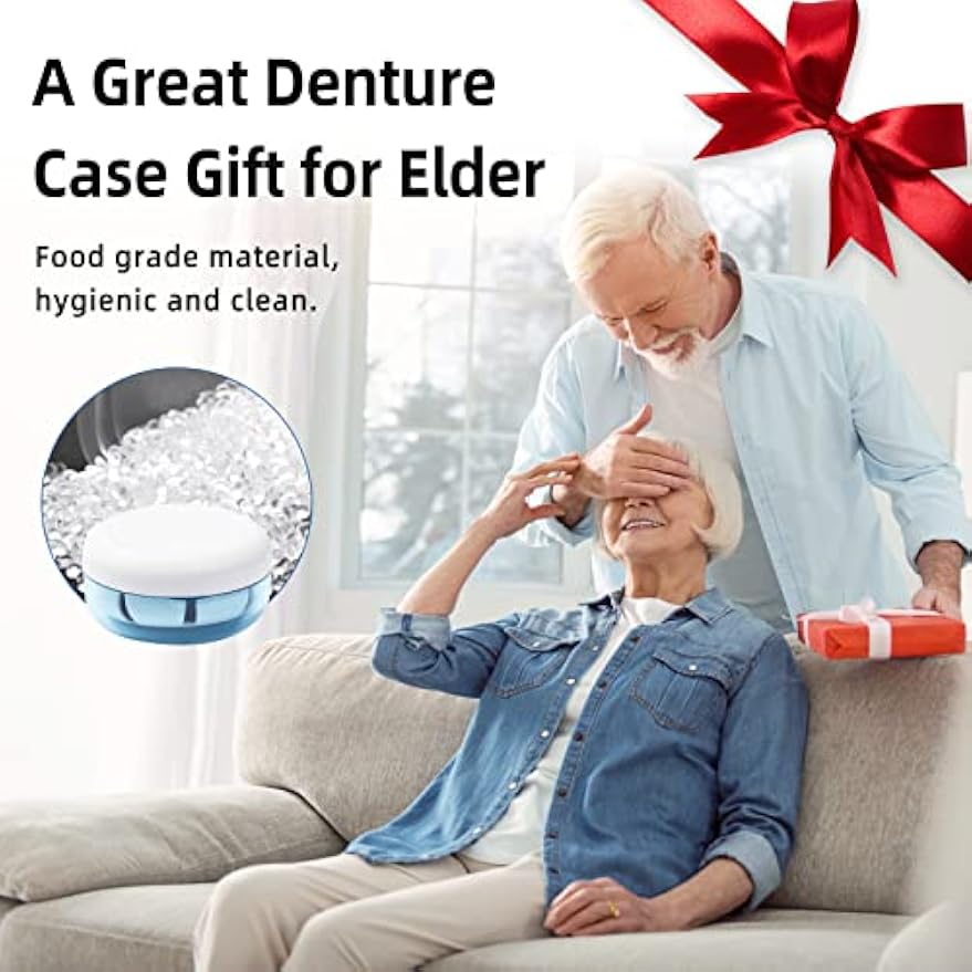 OB05 Leak Proof Denture Cup Kit Portable Retainer Case Perfect for Travel, Denture Case Container Cleaning Care for Dentures Aligner Mouth Guard with Denture Brush,Strainer, Removal Tool and Mirror