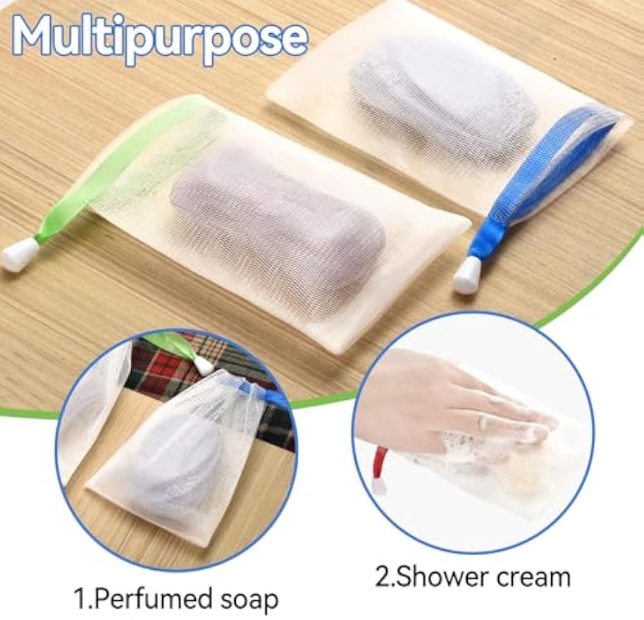 10PCS Mesh Soap Bag, Exfoliating Soap Saver Pouch, Foam Net Soap Saver, Soap Bag Soft for Shower with Drawstring