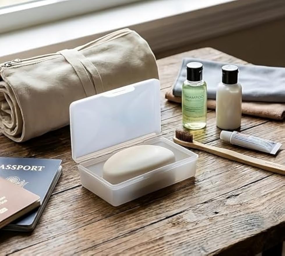 American Comb Travel Soap Box with lid - Clear White - Perfect for Traveling, Gym, or Storage. Made in The USA.