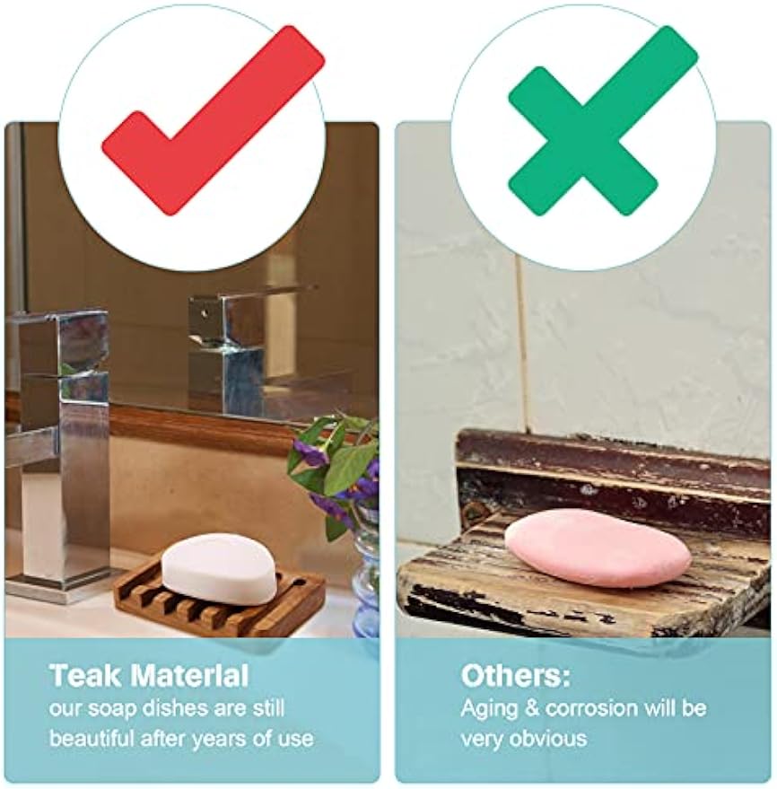 HTB Soap Dish with Slanted Waterfall Design,Teak Wood Bar Soap Holder | Soap Saver Keep Soap Bar Dry,Extend Soap Life,Non-slip Soap Tray for Shower,Bathroom,Sink,Kitchen,Countertop,Self Draining