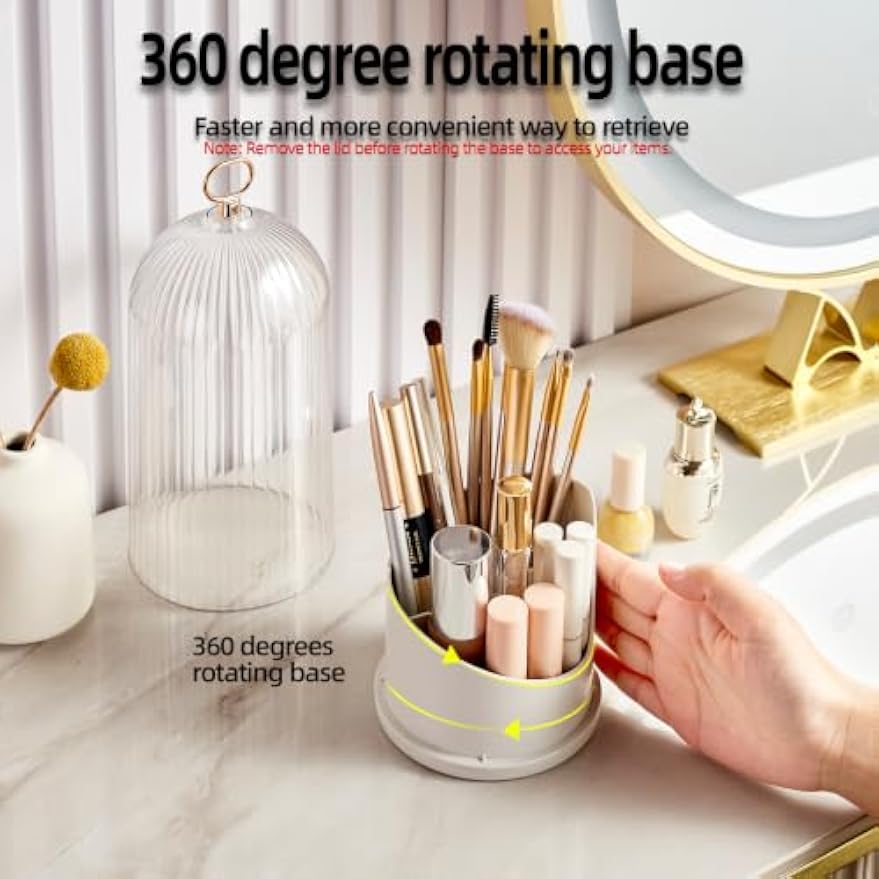 Rotate Toothbrush Holder with Cover, Transparent PC Cosmetic Makeup Organizer, Countertop Vanity Storage Caddy, Dustproof Enclosed Box for Toothbrush, Toothpaste & Toiletries