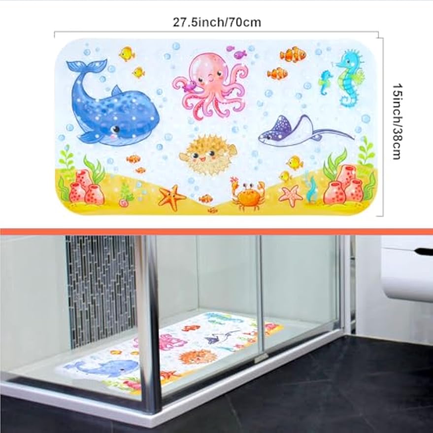 Secopad Bathtub Mat Non Slip, Cute Bath Tub Mat, 27.5" x 15", Pink Octopus | Rectangular, Anti-Slip, Machine Washable, with Drain Holes and Suction Cups,For Bathtub and Shower Floor, for Toddler & Kids