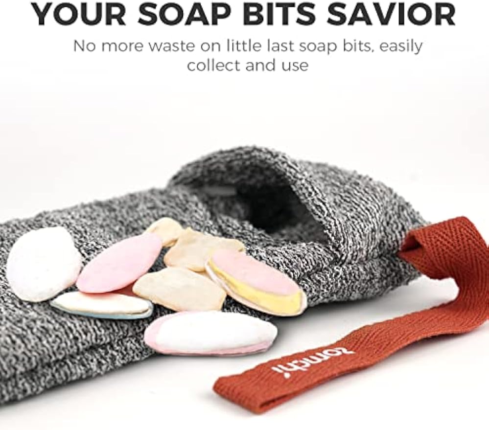 ZOMCHI Soap Saver Bags for Bar Soap, 2 Pack, Deep Texture Grey | Nylon Mesh Helps Create Rich Lather, Hanging Loop, Quick Drying Design, Roomy Pouch For Bath And Shower Routines