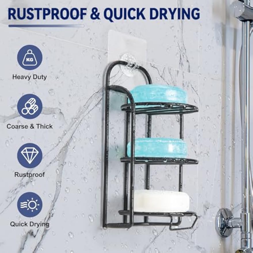 Yoshiky 3-Tier Shower Soap Shampoo Bar Holder, Self Adhesive & Freestanding Draining Bathroom Soap Dish Caddy for Bathroom Wall Accesories Decor