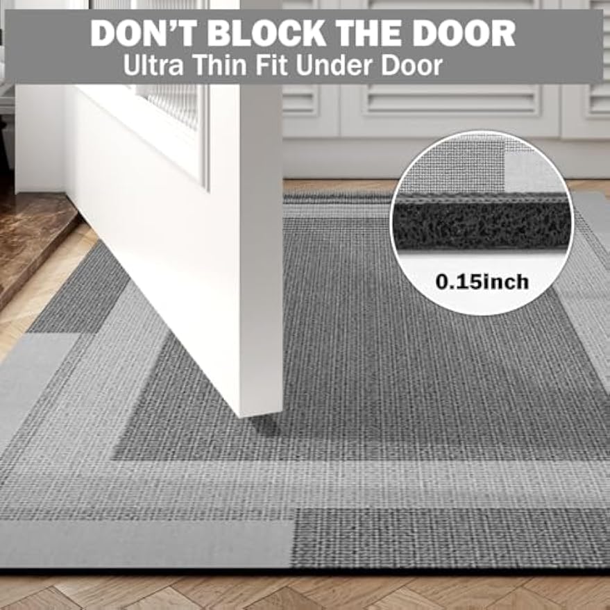 YDKGL Non Slip Bath Mat Thin Bathroom Rugs Fit Under Door Grey 16"x 24" | Quick Dry Absorbent Washable Rubber Backing Bath Rug Shower Mat Bathroom Floor Mat for Sink Bathtub Beside Shower Entrance