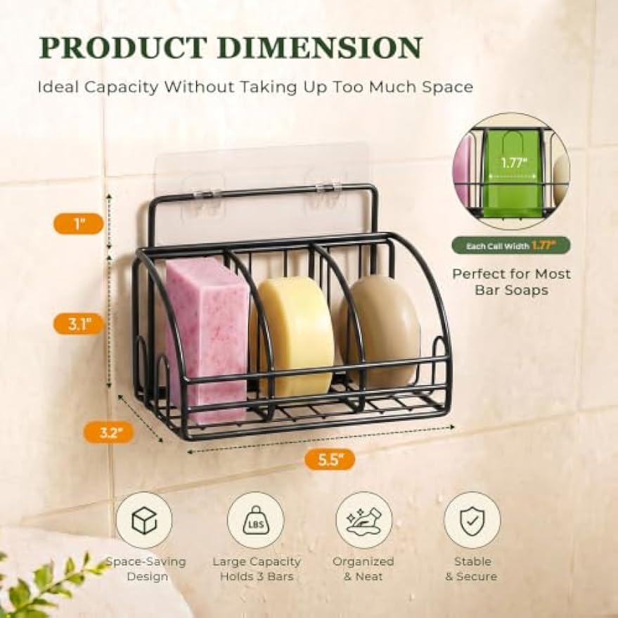 Soap Dish Bar Soap Holder for Shower Sponge Holder for Kitchen Sink Storage | Organizer for Bathroom Wall Sponge Holder for Kitchen Sink Kitchen Storage Accessories
