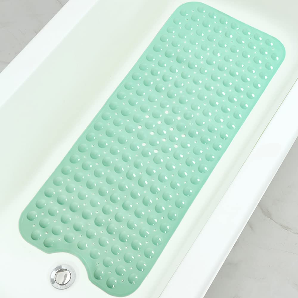 Extra Long Non-Slip Bathtub Shower Mat, 39 x 16 Inch Black Bath Mat | Built with Strong Suction Cups & Quick Drain Holes, Machine Washable Anti-Slip Mat for Bathroom Tub & Shower Floor